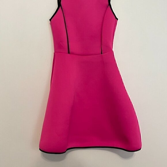 NEW NWT MONTEAU Neon Pink w/ Black Trim Sleeveless Mini Scuba Fit & Flare Dress - Picture 4 of 14